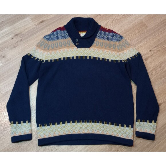 Levis Sweater Mens Large Norwegian Wool Aztec Boho Funnel Shawl Neck Fair Isle - Picture 1 of 16